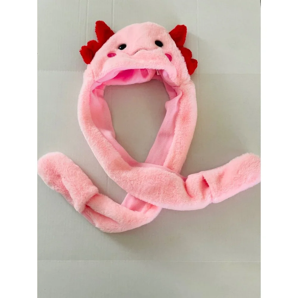 Axolotl Girl  Plush Hoodie Scarf Hat Pink One Size